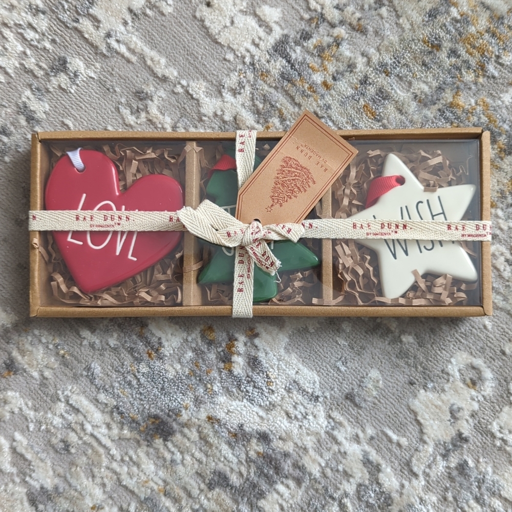 Rae Dunn Christmas ornaments LOVE JOY WISH brand new